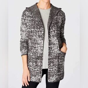 J. Jill Pure Jill Textured Jacquard Cardigan NWT  Women L Marbled gray Hood Cozy